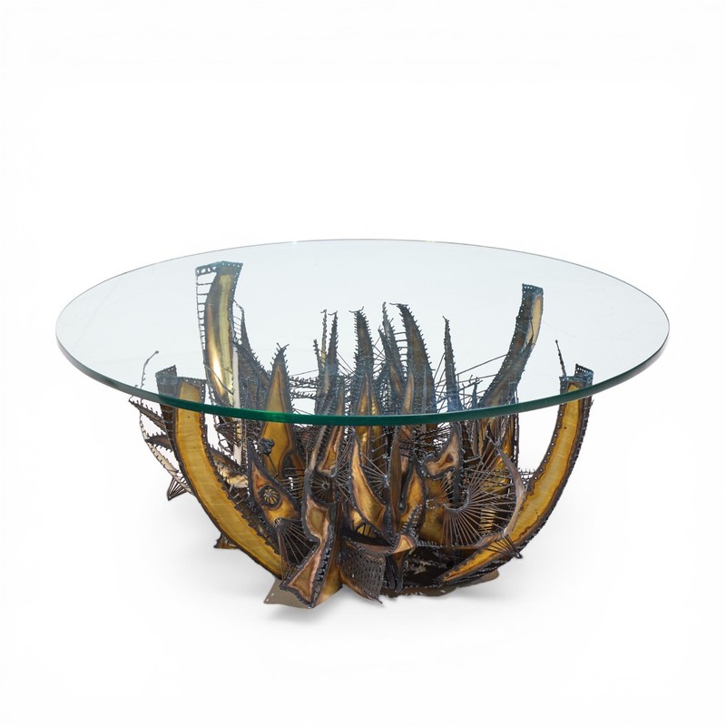 Silas Seandel Style Brutalist Illuminated Sculptured Metal Coffee Table