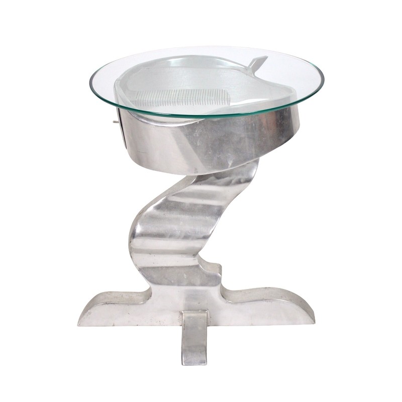 Vintage Artist Made Biomorphic Cast Aluminum Sculptural Table with Neon