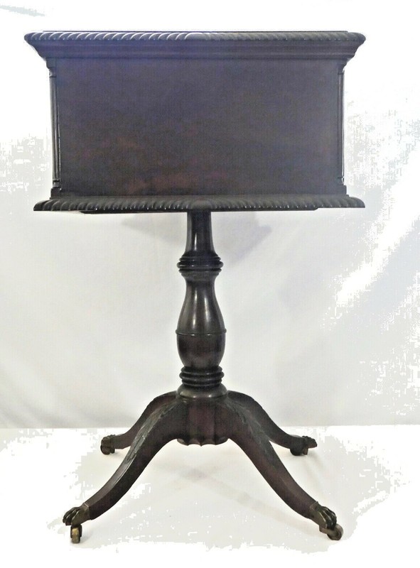 Antique Mahogany 2-Drawer Federal Style Side / End Table. Brass Claw Feet. 1850 gallery