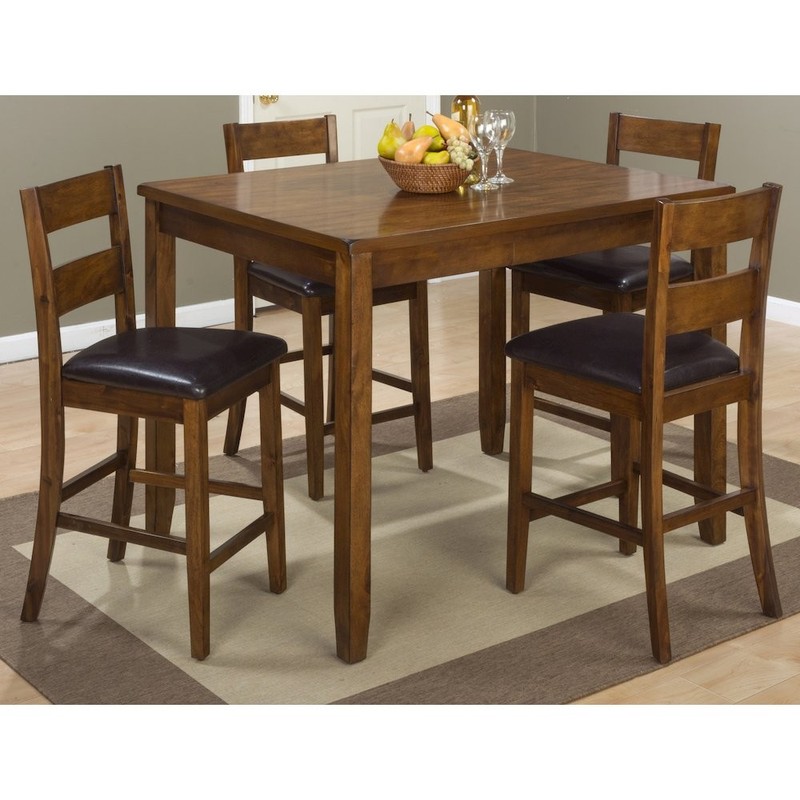 Rustic Brown Counter Height Table and Four Faux Leather Stools- Warm Brown gallery