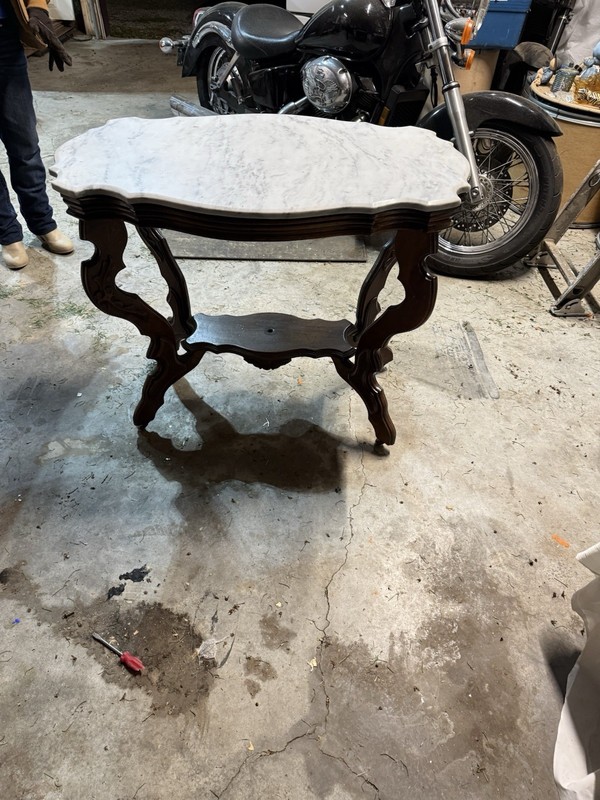 Antique Victorian Carrera Marble Turtle Top Parlor Table gallery