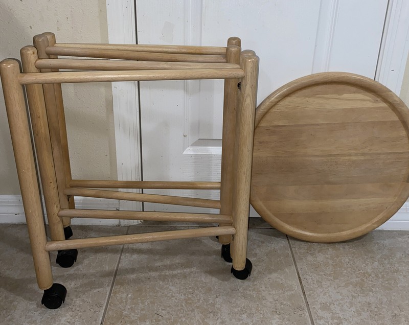 Pair Dansk MCM Danish 2-Tier Round Tray Table Removable Lazy Susan 70s Portable gallery