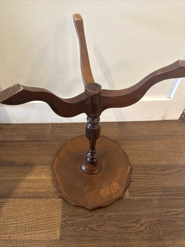 Mahogany Tripod Golden Faux Leather Gilt Top Green Wine / Side Table vintage gallery