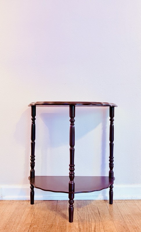 Rare Refinished Vintage Double Shelf Demilune Half Moon Entry or Hall Table gallery