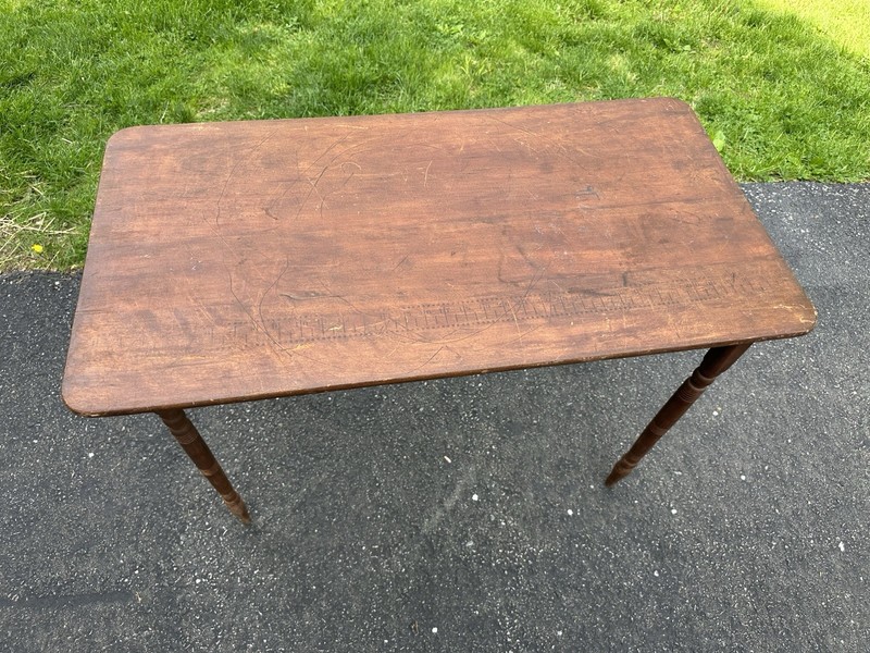 Vintage Wooden Antique Folding Sewing Work Table 36” X 19” Top Ruler Stained In
