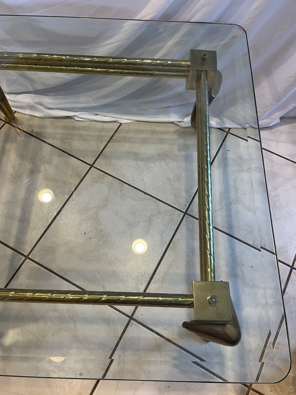 Vintage Brass & Glass Coffee Table - Twisted Bar Frame with Cabriole Legs, 36” gallery