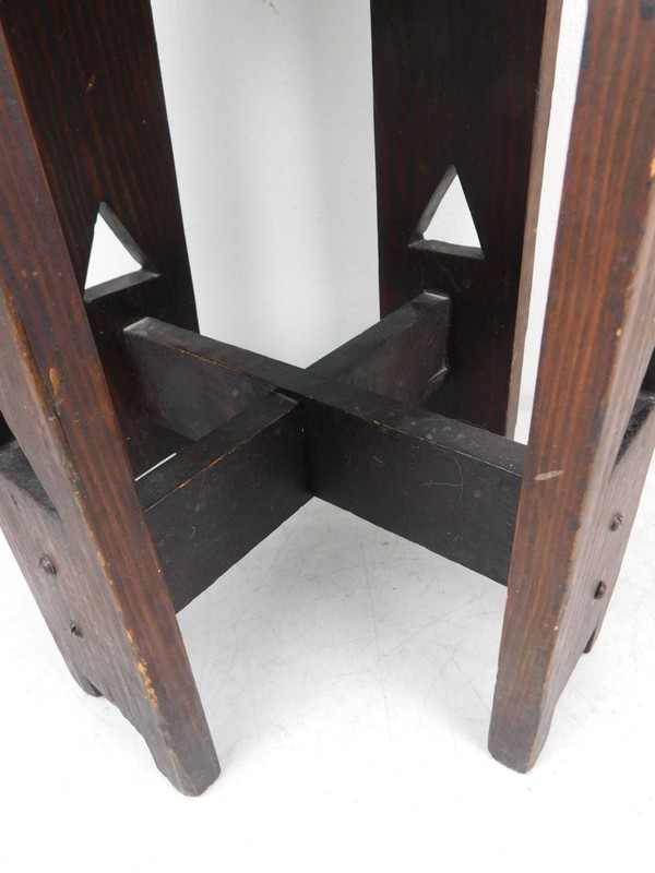 Antique Arts Crafts Mission Pedestal Plant Stand End Table Triangle Cutouts 16"T gallery