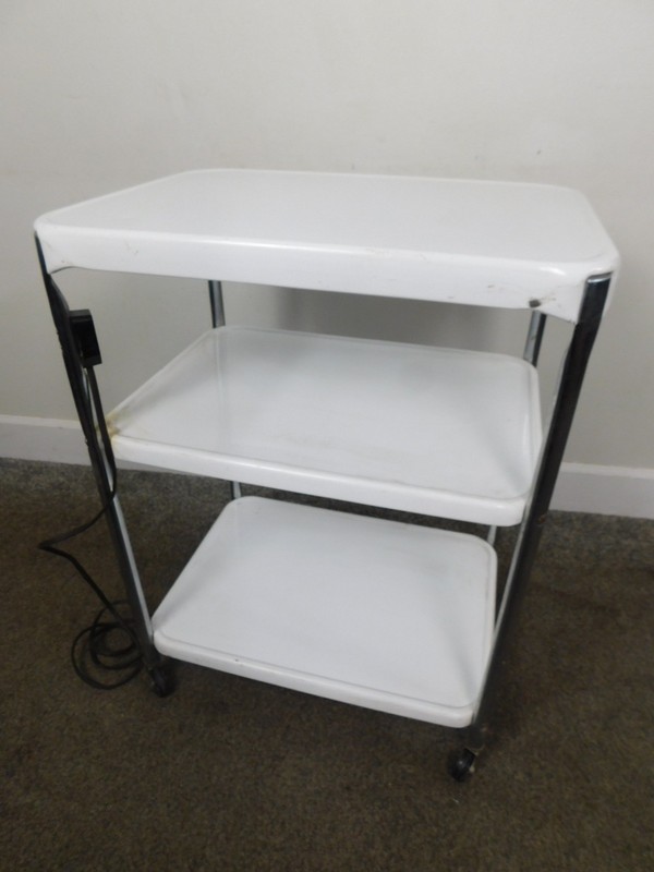 HOT 1950s 3 Tier Bar Food Rolling Serving Cart White Chrome Cosco 2 Outlets WRKS