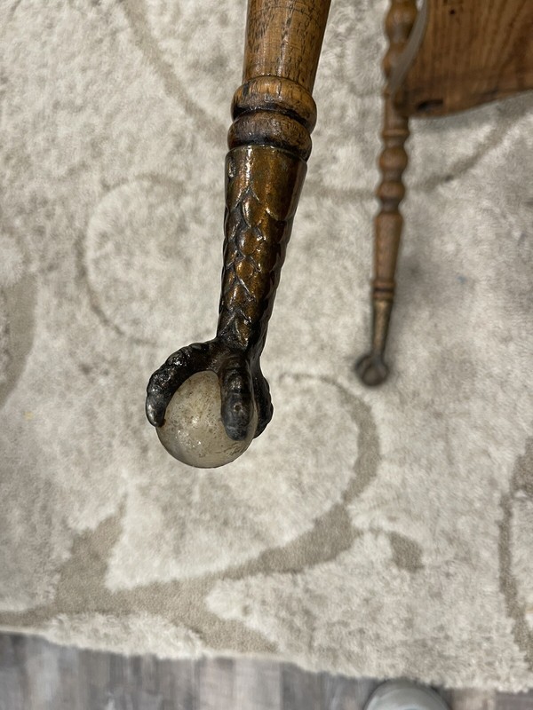 Antique tiger oak parlor side table W/brass and crystal ball feet Nice Condition gallery