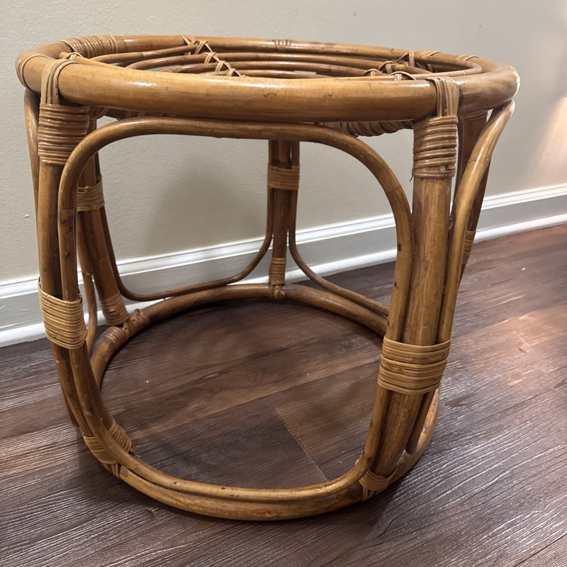 Vintage Bamboo Rattan Round Side Table Mid Century Ottoman MCM gallery