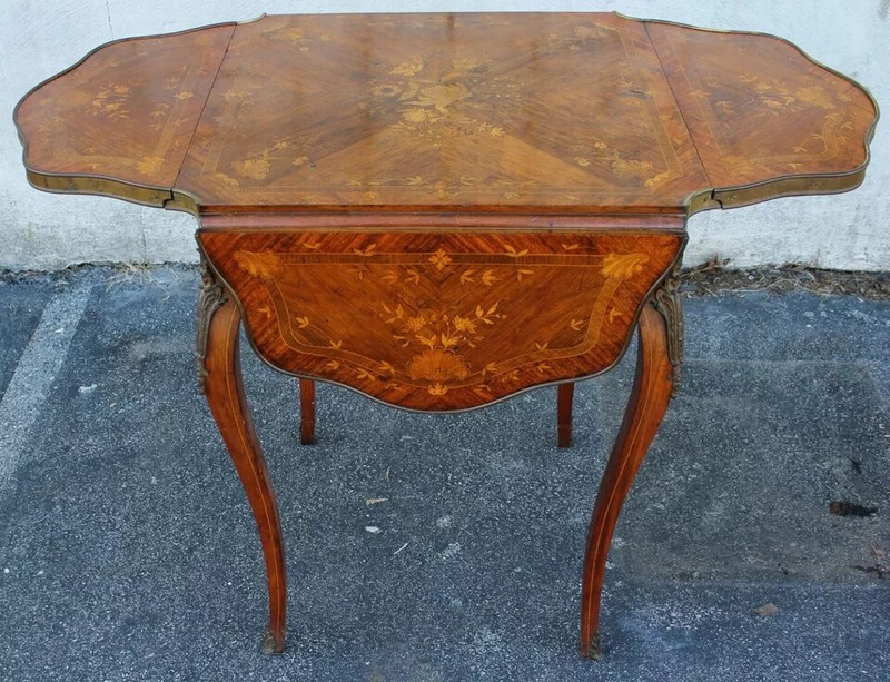 19th c French Inlaid & Marquetry Occasional Table with Bronze Gallery and Ormolu gallery