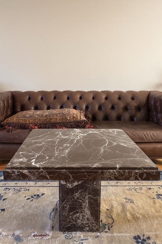 Vintage Italian Rosso Levanto Marble Coffee Table with Adjustable Height