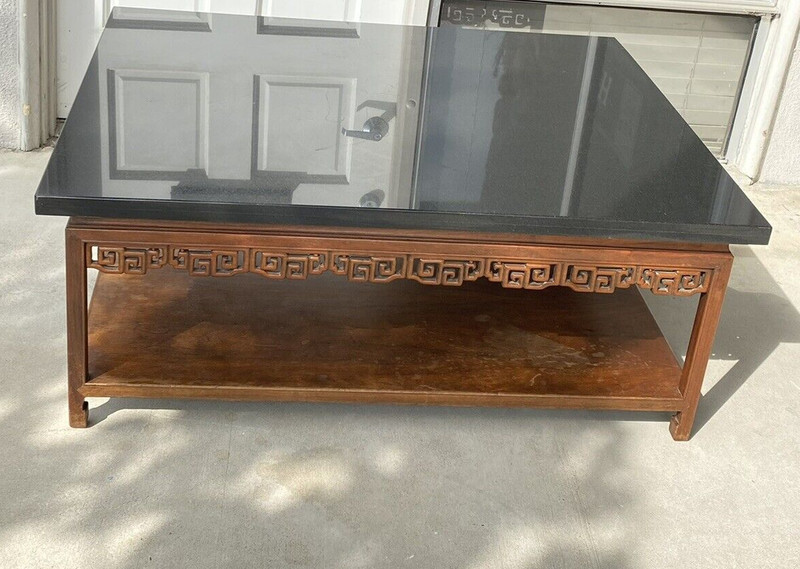 Large Coffee Table Baroque Carved Rose Wood / Black Marble Top 47 X 39 X 19 Inch gallery