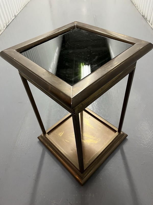 Vintage Solid Brass side table with black glass top and open-frame Mid Century
