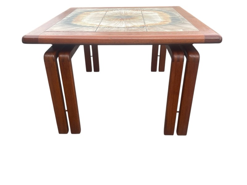 Fine MCM Double Leg Danish Floating Teak Tile Top Coffee Table gallery