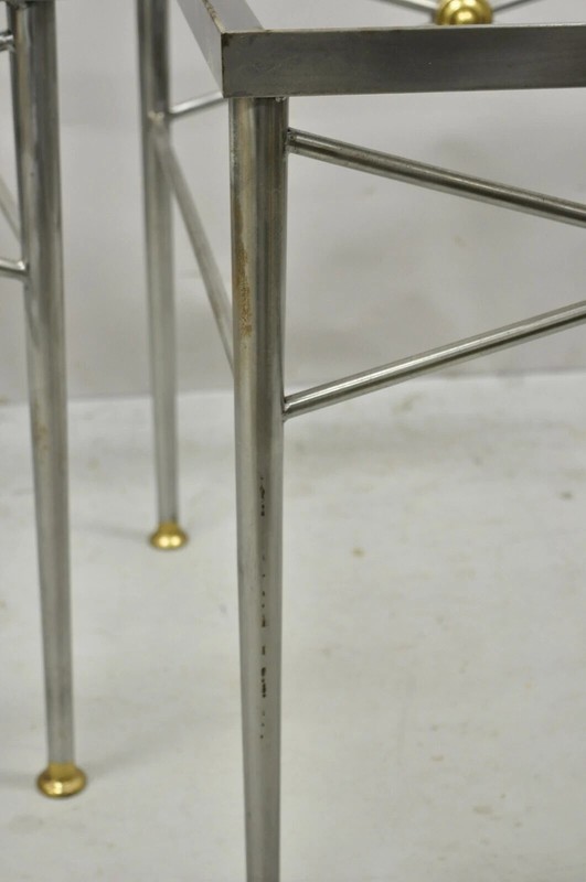 Italian Directoire Maison Jansen Style Brushed Steel & Brass End Tables - a Pair gallery
