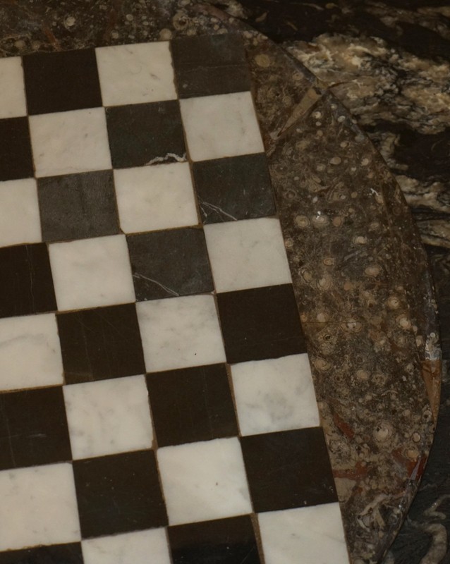 EXQUISITE ANTIQUE EXTRA LARGE FOSSIL TOP CHESSBOARD TABLE TOP IN MARBLE gallery