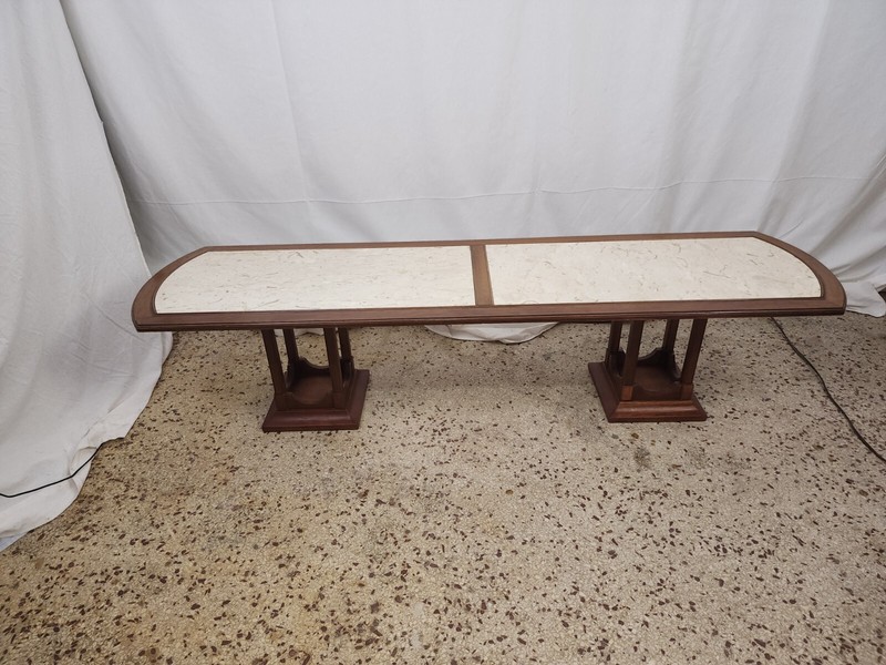 Vintage Coffee Table Unusual Divided Travertine Harvey Probber? Double Pedestal gallery