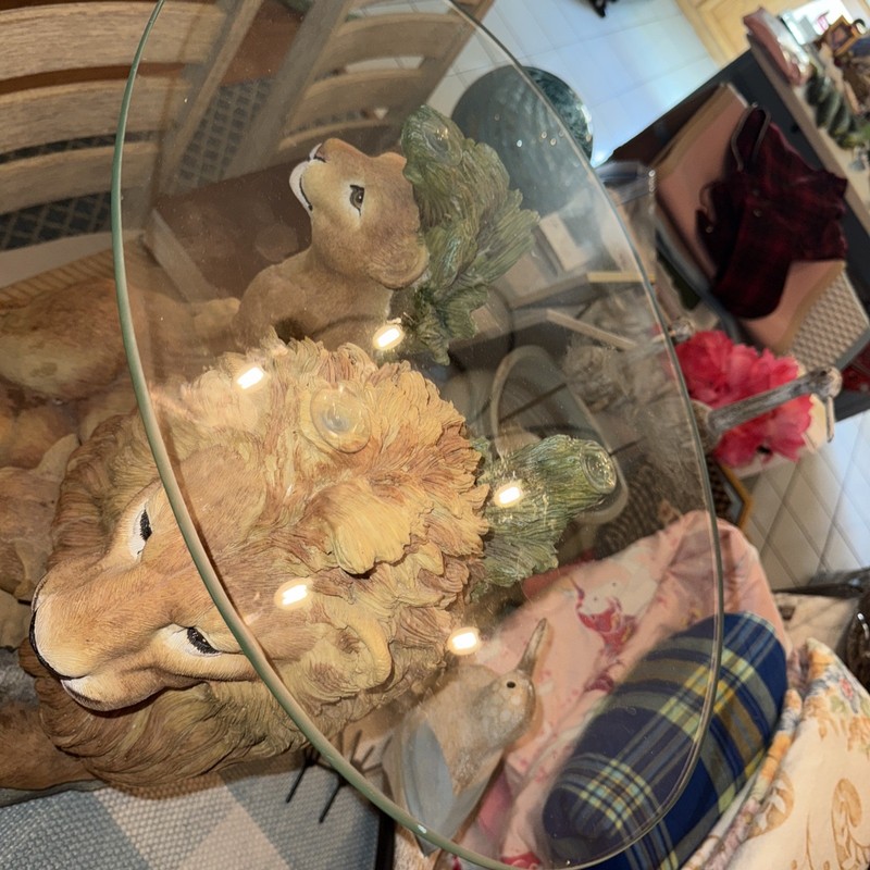 Lion & Cubs 2001 Domestications Glass Top End Table Stand Resin”RARE “ gallery