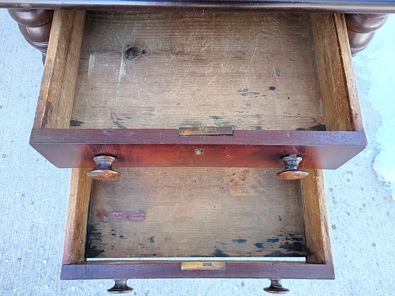 Early Antique Mahogany 2 Drawer Drop Leaf Side Card Table w/ Rope Twist Legs gallery
