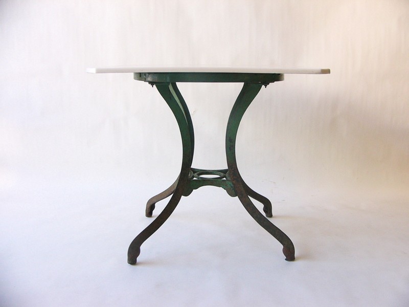 1900-1950 American Green Painted Cast Iron Table w/ White Vitrolite Glass Top gallery