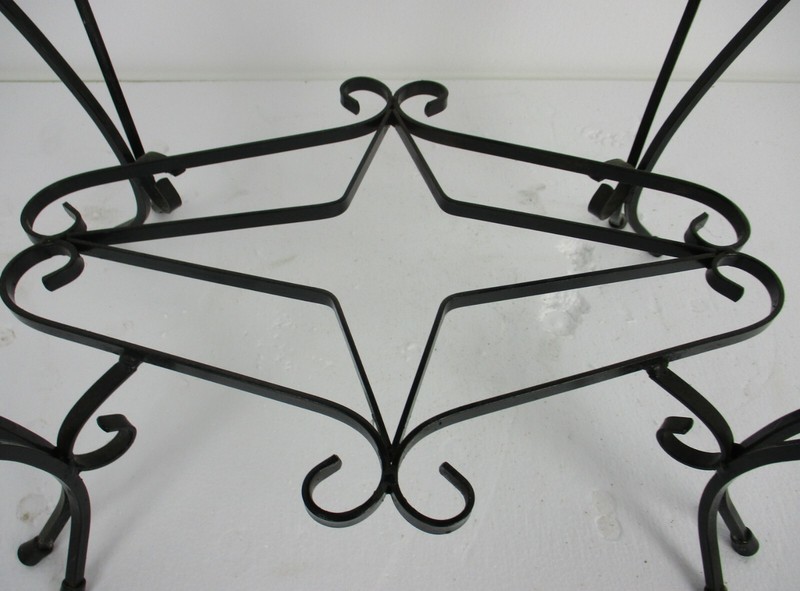 Vintage Side Table Plant stand Ceramic Tiles Wrought Iron Legs Farmlife scenes gallery