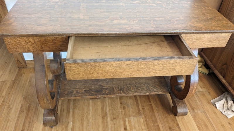Antique Tiger Oak Desk/Table Library One drawer Bottom Shelf 42x26x31 gallery