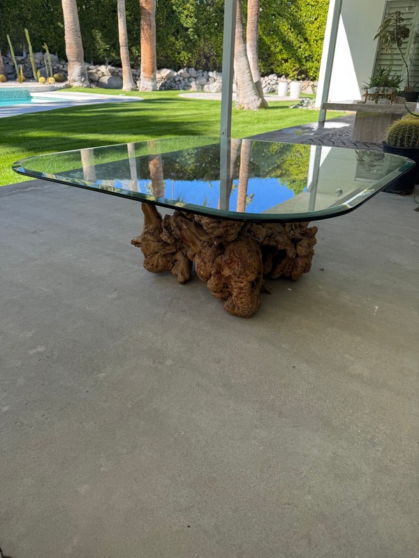 Vintage Burlwood & Glass Coffee Table