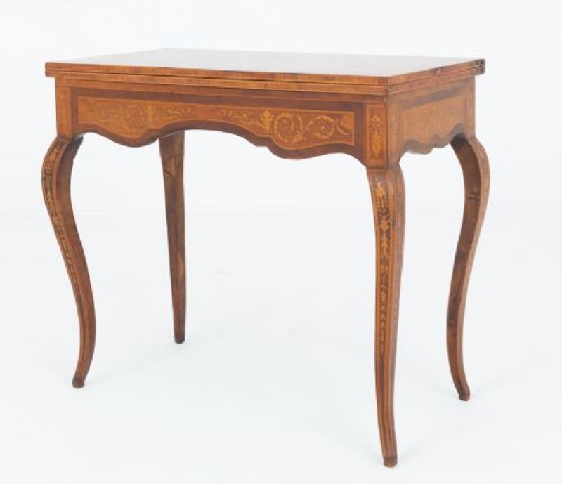 Antique French Games Table Marquetry Inlay 1880