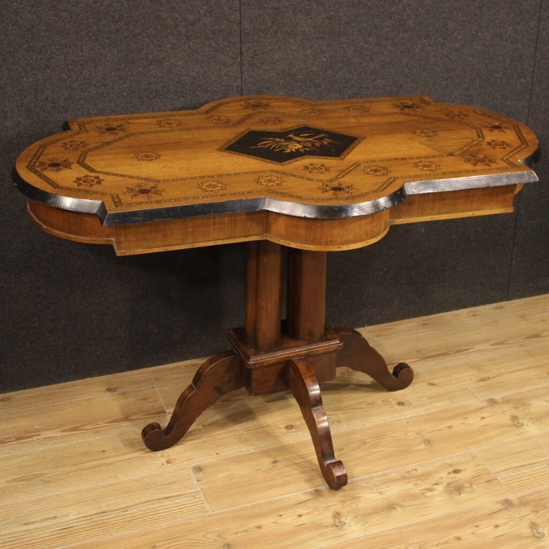 Table furniture antique living room in inlaid carved wood 800 19th century