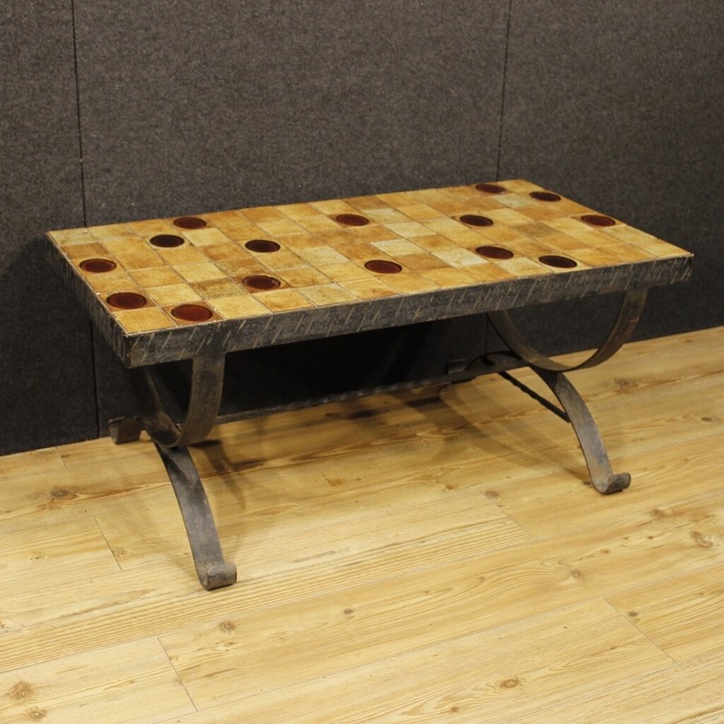 Coffee table living room metal ceramic furniture signed design vintage 900
