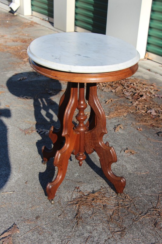 Petite Walnut Victorian Oval Marble Top Table ~ Ca.1870 gallery