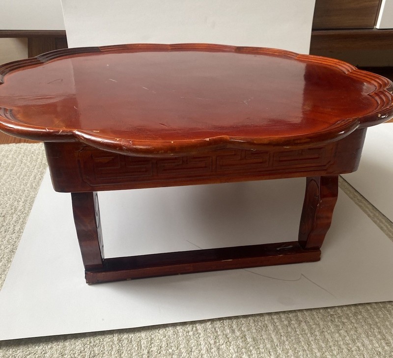 Vintage Korean-Style Low Ornate Wood Folding Table/Tea/Dining Tray gallery