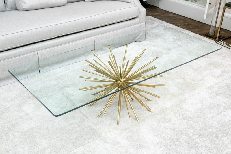 Vintage Hollywood Regency Style Gilt Iron Starburst Coffee Table