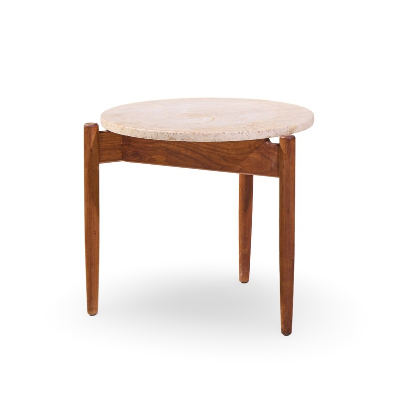 Jens Risom Mid Century Travertine Top Side End Table gallery