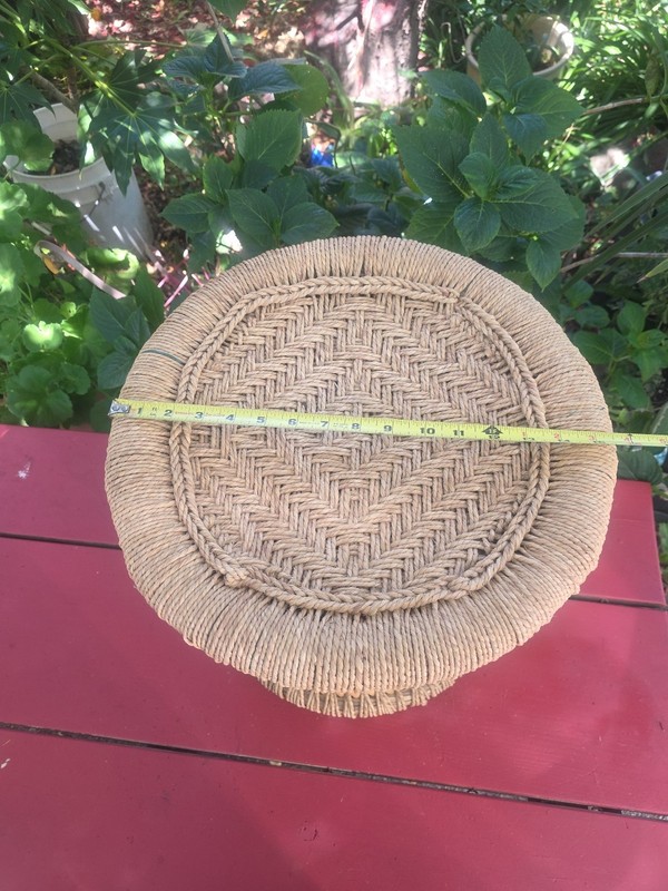 Vtg Table Plant Stand Ottoman Stool Bamboo Rattan Wicker Woven Boho Mid Century gallery