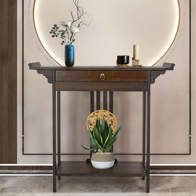 Vintage Hall Console Table Luxurious Totem Decor with Pull Drawer & Bottom Shelf gallery