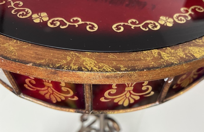Gold &Red Italian Florentine Style Round Pedestal Accent Table 16”x27”H gallery