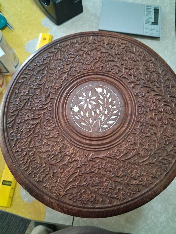 Vintage Hand Carved Ornate Accent Table Plant Stand With Folding Removable Base gallery