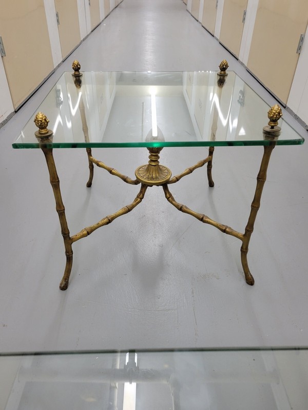Pair Square Glass , Bronze Bagues Style Faux Bamboo table 1960 gallery