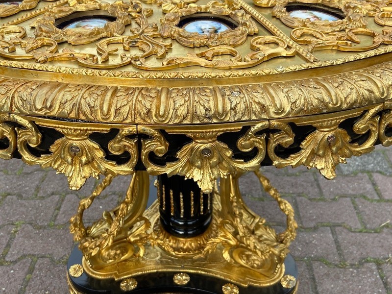 Table French Louis XVI Bronze Porcelain Center Vintage 1960s Royal gallery