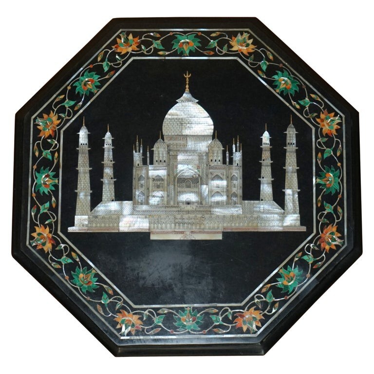 EXQUISITE PIETRA DURA MARBLE & MOTHER OF PEARL TABLE TOP DEPICTING THE TAJ MAHAL