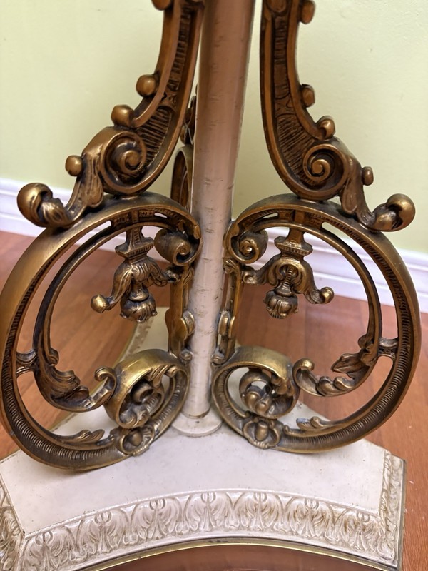 Italian Marble Top Gold Pedestal Side Accent Table Ornate Vintage gallery