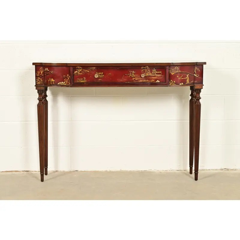 Maitland Smith English Regency Hand-Painted Red Lacquered Console Table gallery