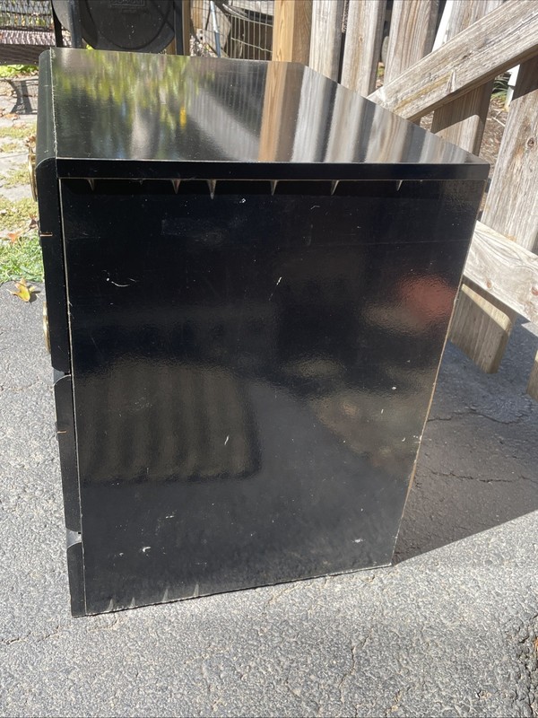 Postmodern 1980’s Side Bed Table Black Lacquer Laminate and Gold gallery