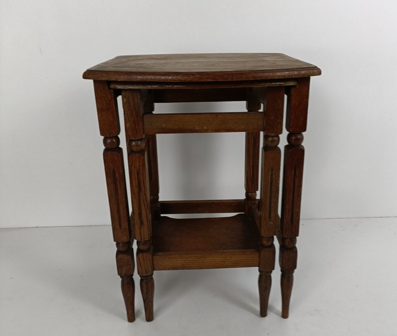 set of 2 nesting stacking tables, small, very special, carved wood, barn farmhou gallery