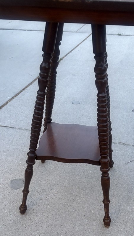 Antique Victorian Square Table with bottom shelf two tier Solid Mahogany gallery