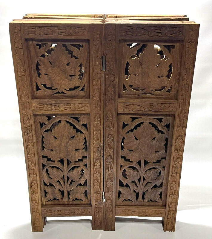 Vintage Hand Carved Hardwood Octagonal Side Table Bottom India Decor 16.75" x14" gallery