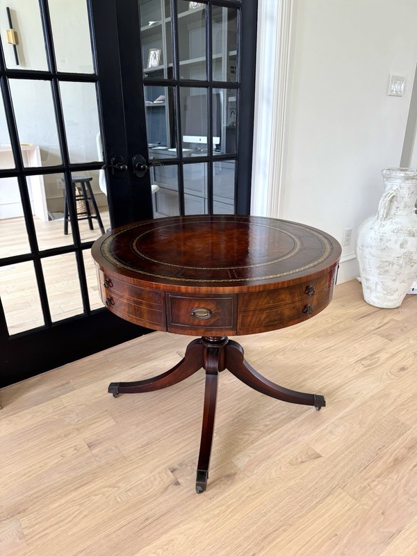 Stately Vintage Regency Drum Table – Rich Mahogany Finish gallery