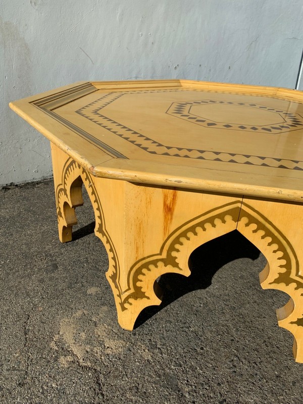 Antique Moroccan Coffee Table Inlaid Carved Wood Tray Rustic Primitive Wood Boho gallery